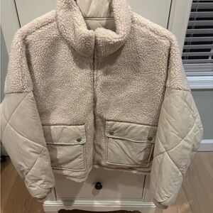 Cream Sherpa Jacket with Quilted Sleeves